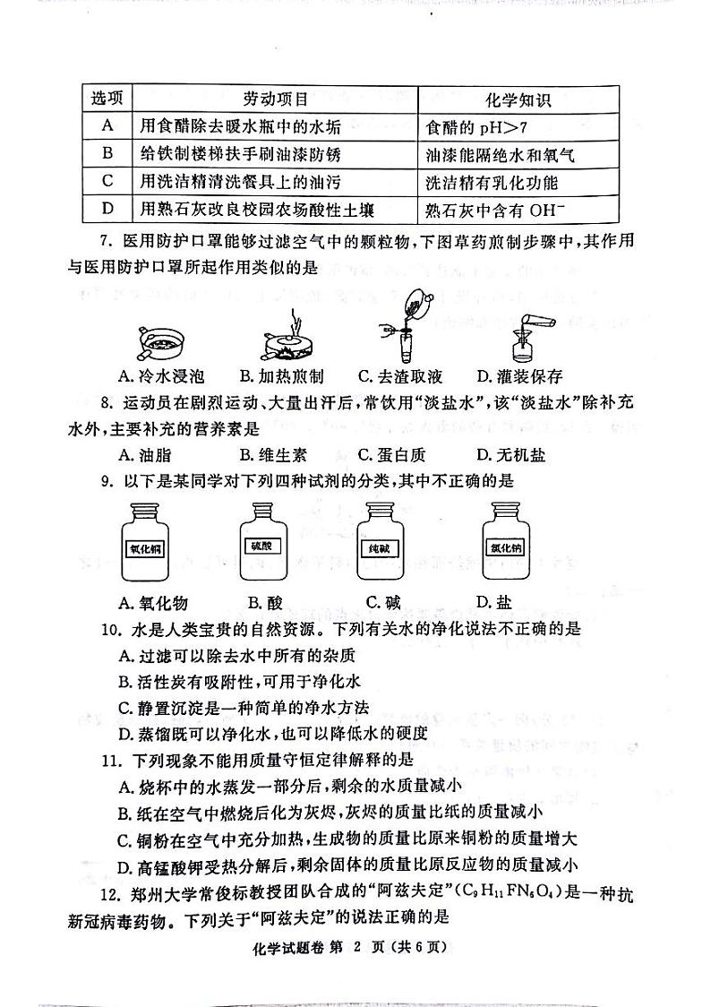 2022-2023学年河南省郑州市一模化学试题及答案02