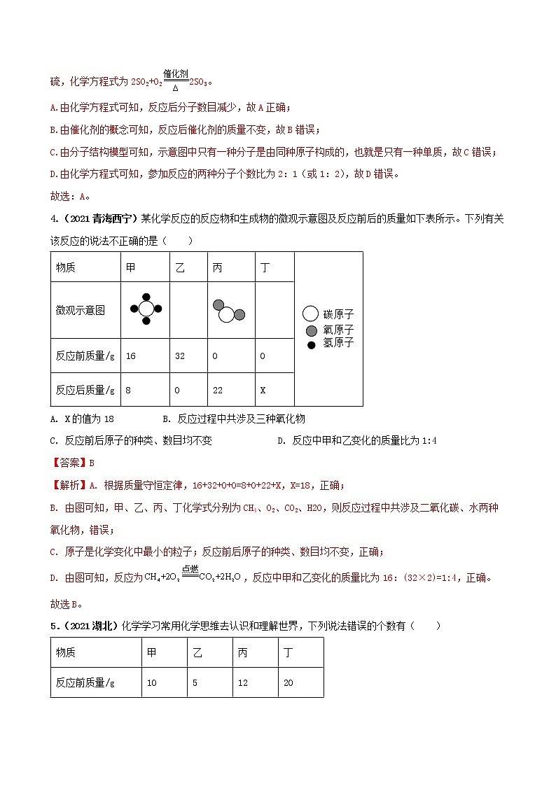 专题10质量守恒定律及应用-中考化学一轮复习必练真题（全国通用）（解析版）第3页