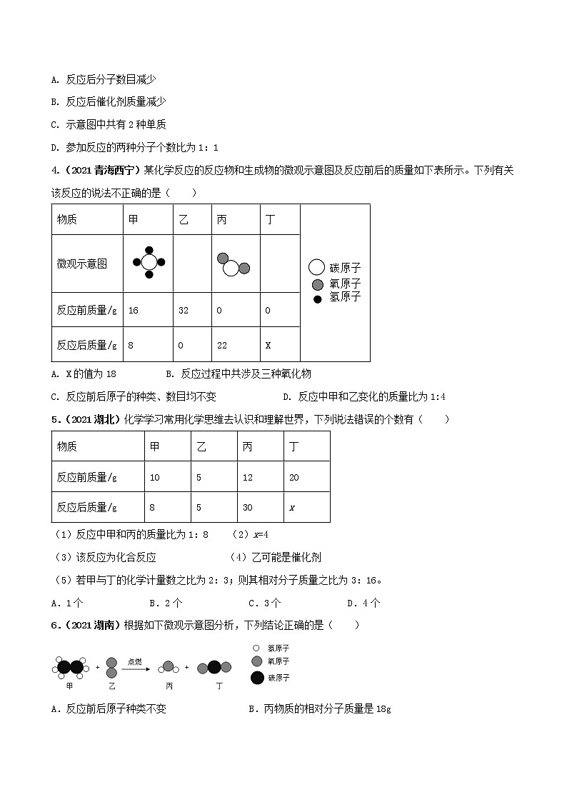 专题10质量守恒定律及应用-中考化学一轮复习必练真题（全国通用）（原卷版）第2页
