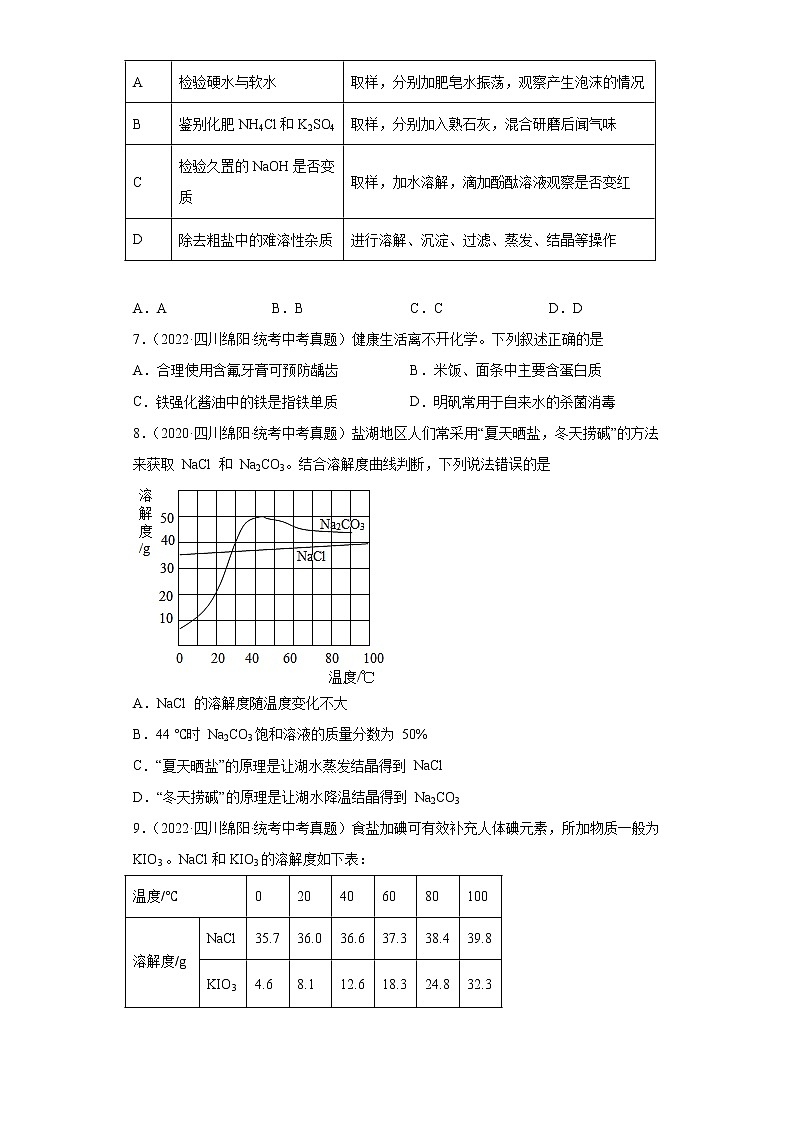 四川省绵阳市2020-2022三年中考化学真题知识点分类汇编-03空气、氧气、水、溶液03