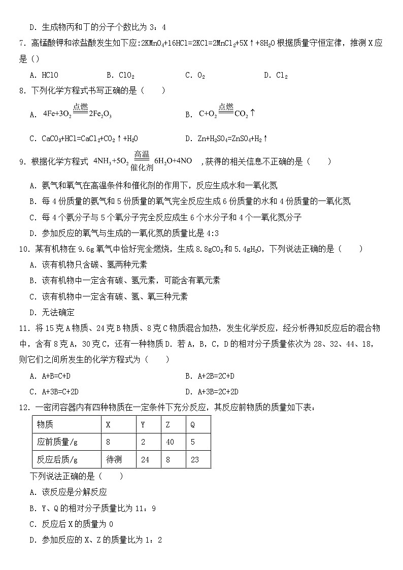 山东省东营市2023年八年级下学期化学期中【含答案】 试卷02