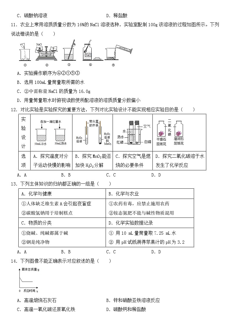 湖南省岳阳市2023年九年级下学期期中化学试题【含答案】03