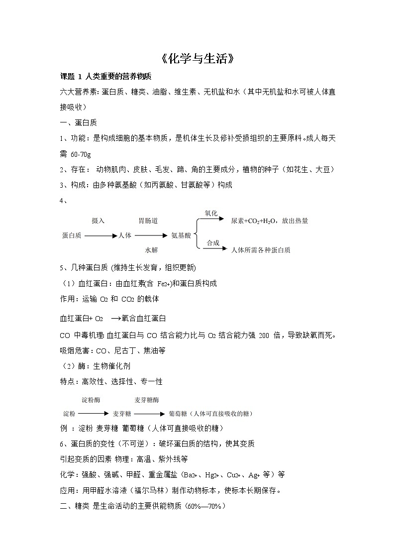 初三化学下册（春季班）讲义  第07讲 化学与生活（强化版） 学生版第1页