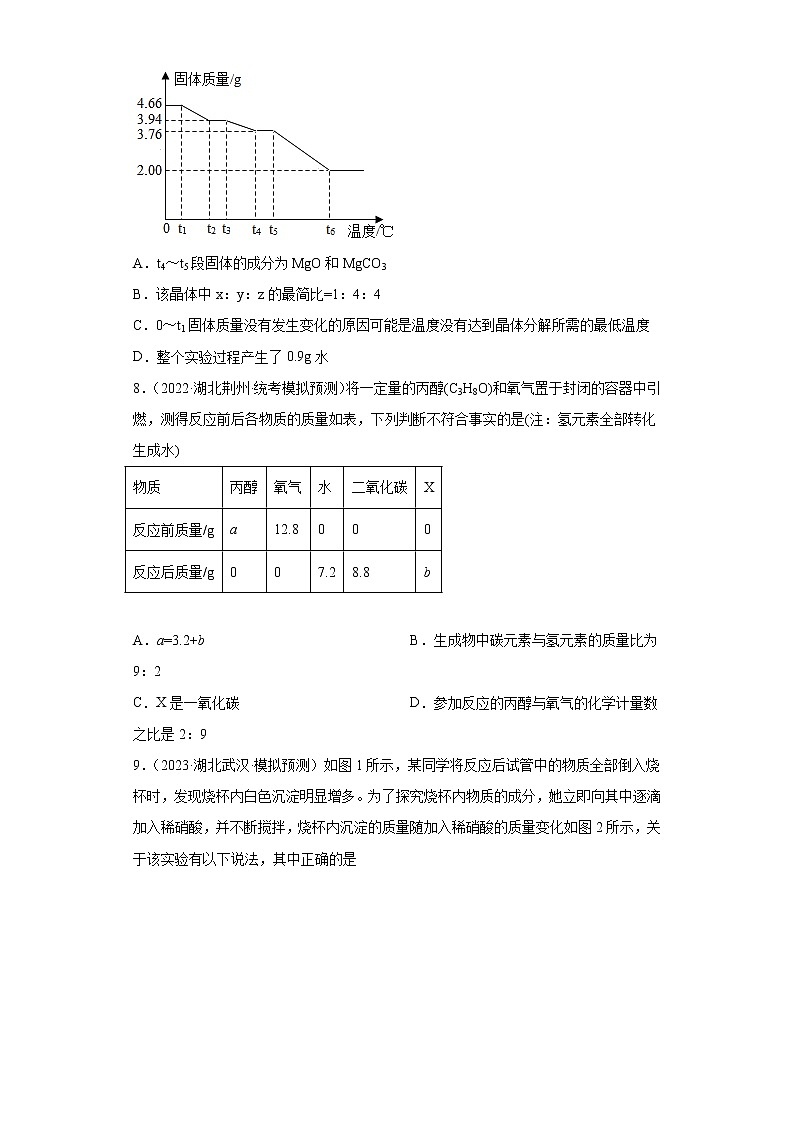 2023年湖北省中考化学模拟试卷精编：物质的化学变化第3页