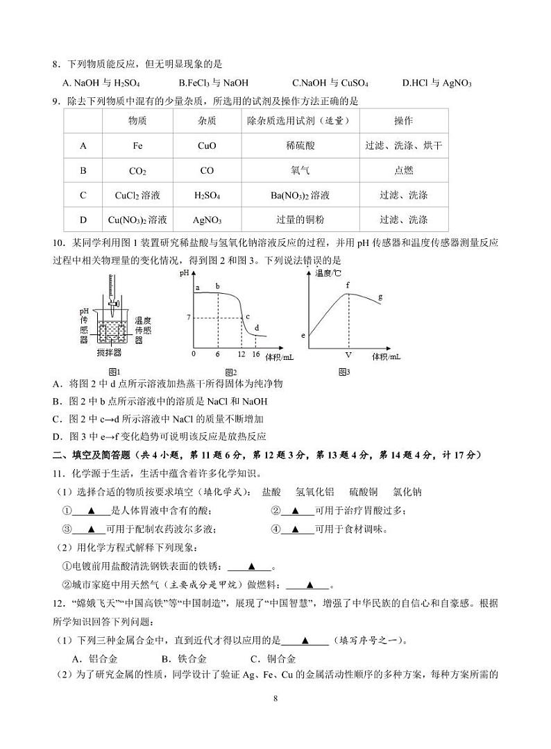 2023年江苏省宿迁宿豫区中考一模化学试卷02