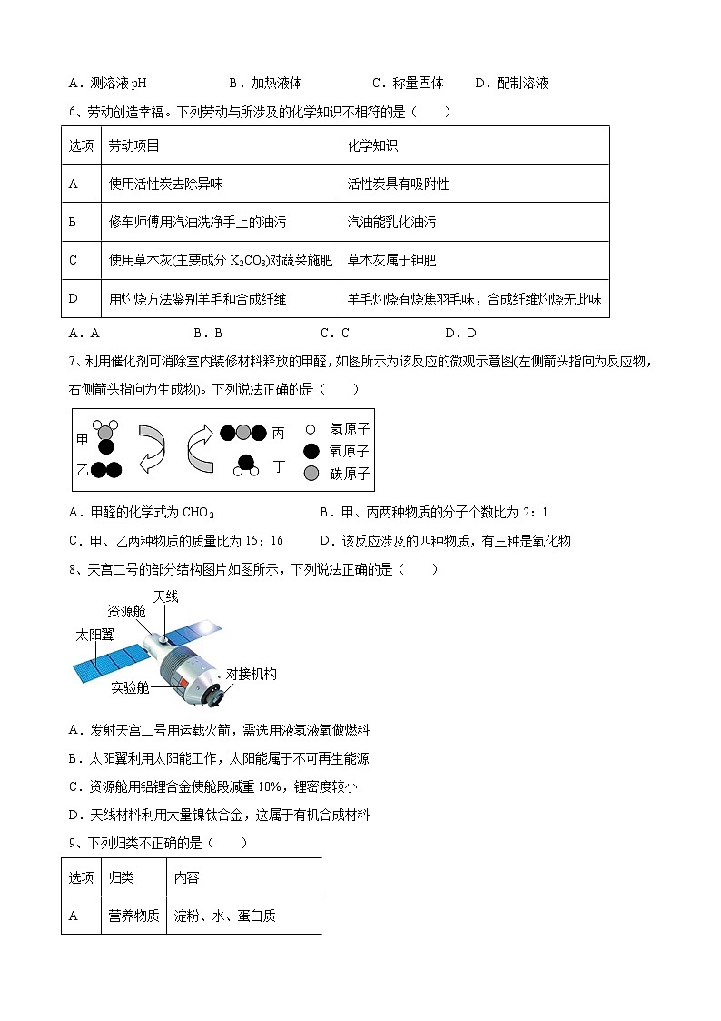 2023年安徽省中考化学仿真试卷（含答案）02