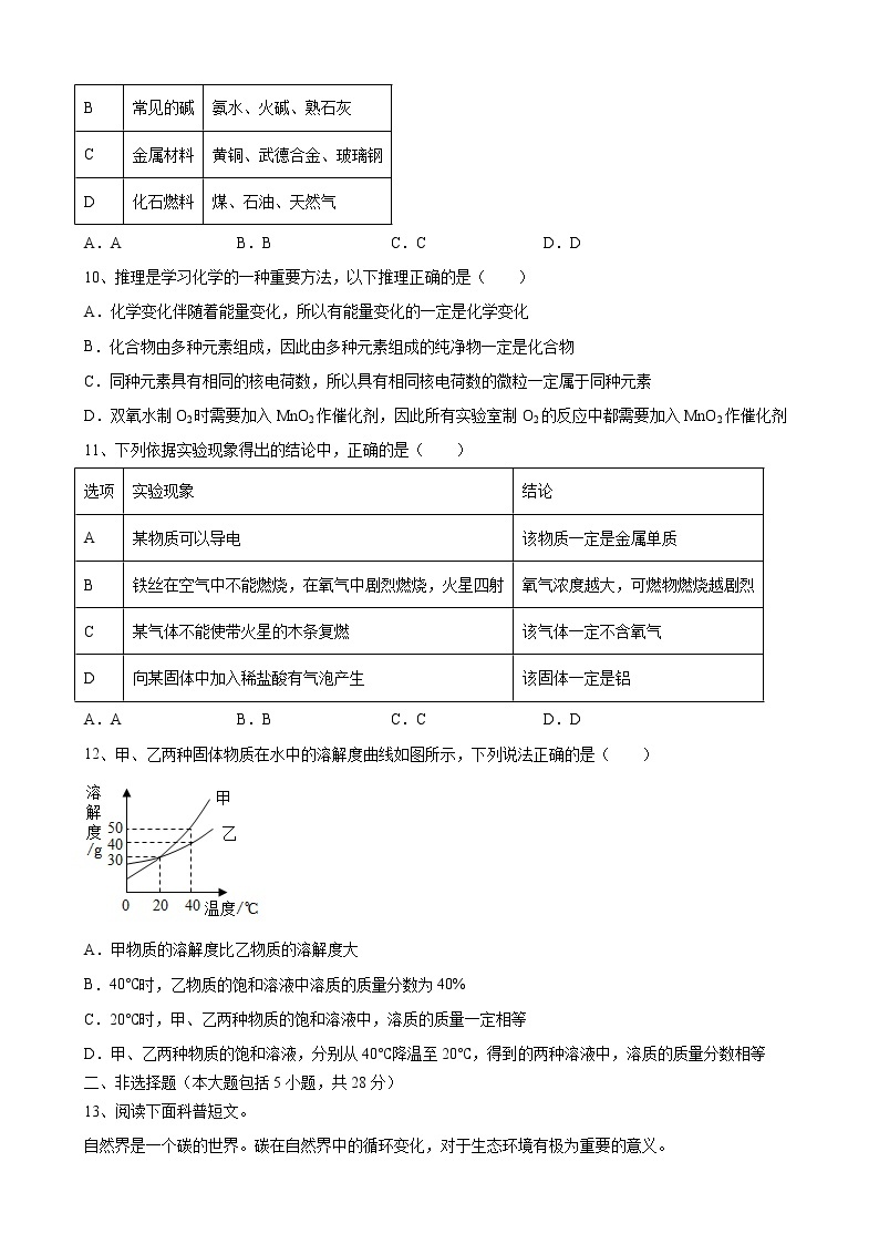 2023年安徽省中考化学仿真试卷（含答案）03