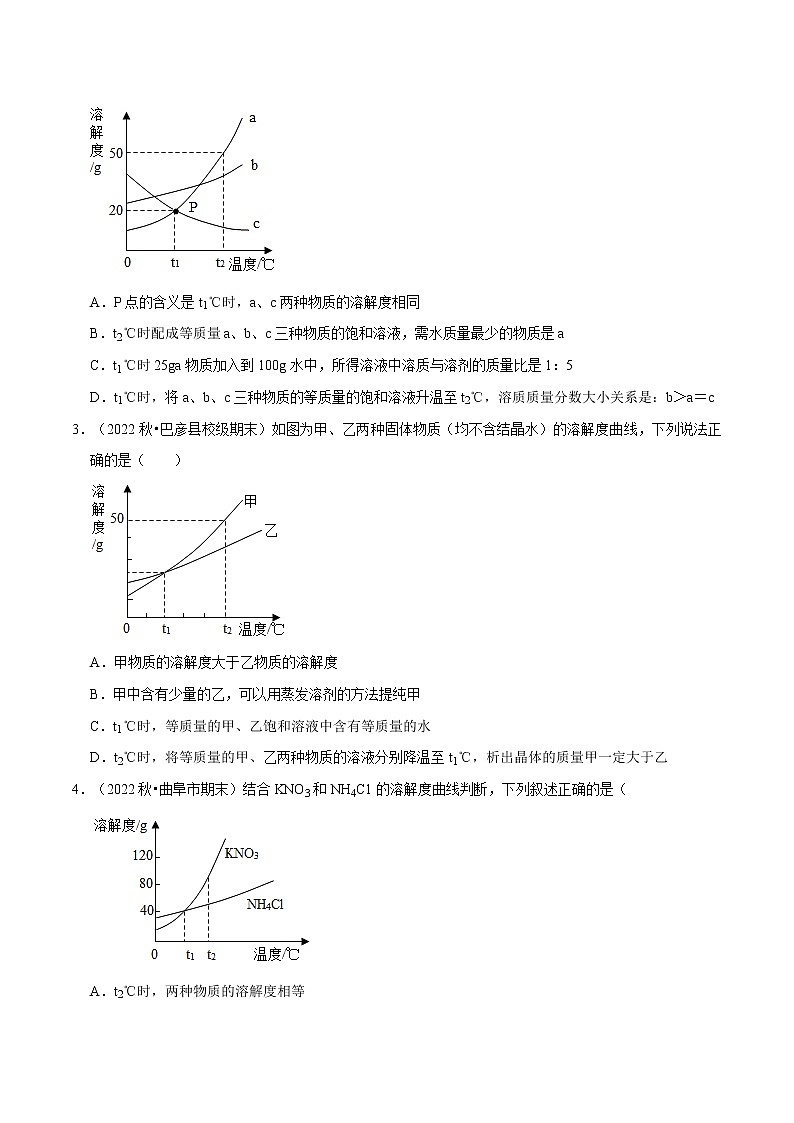 专题 10 溶解曲线（原卷版+解析版）-2023年中考化学总复习高频考点必刷题（全国通用）03