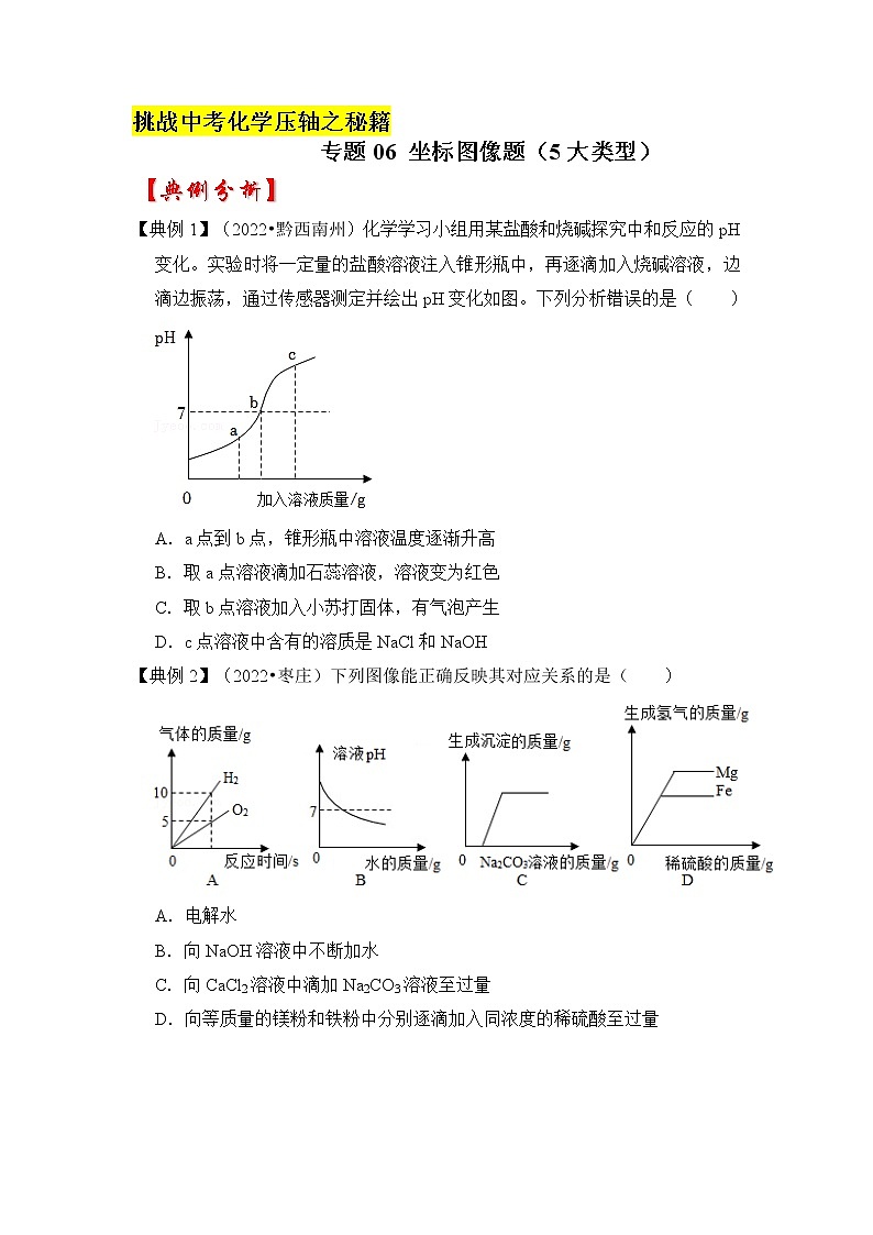 专题06 坐标图像题（5大类型）（原卷版+解析版）-挑战2023年中考化学压轴题之秘籍01