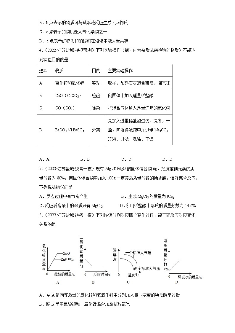 江苏省盐城市三年（2020-2022）中考化学模拟题分题型分层汇编-57酸的化学性质第2页