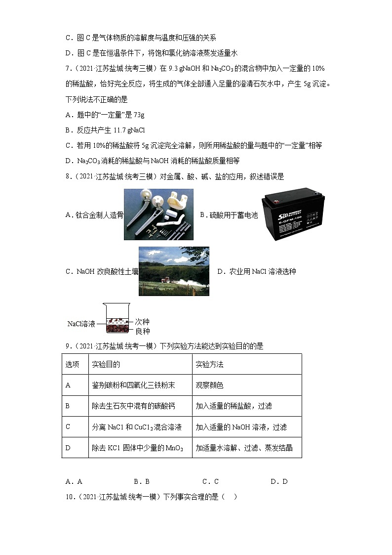江苏省盐城市三年（2020-2022）中考化学模拟题分题型分层汇编-57酸的化学性质第3页