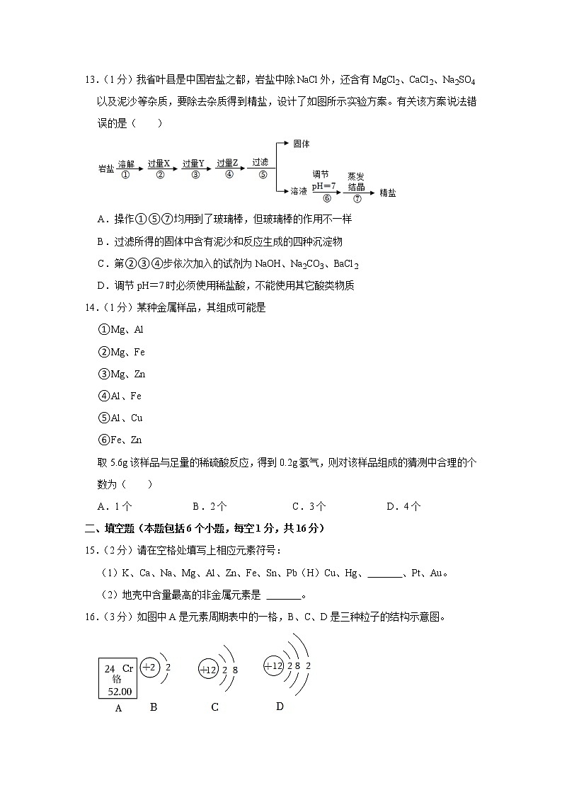 2023年河南省商丘市第一中学中考一模化学试卷（含答案）03