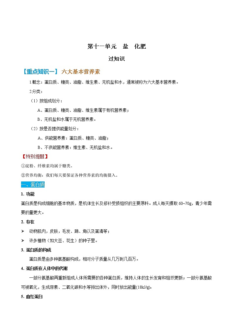 第十二单元 与生活【知识梳理】 ——2022-2023学年人教版化学九年级下册单元综合复习01