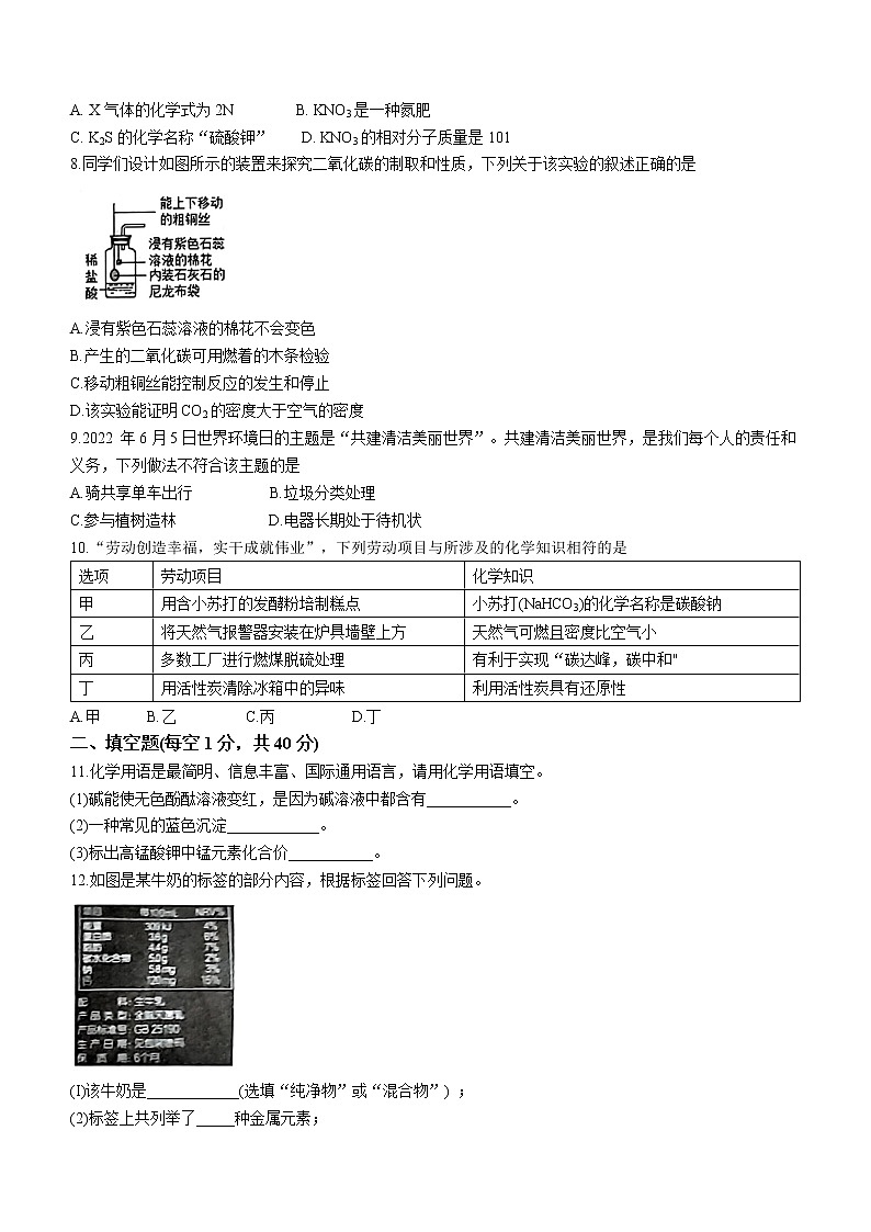 2023年吉林省长春市九台区中考一模化学试题（含答案）第2页