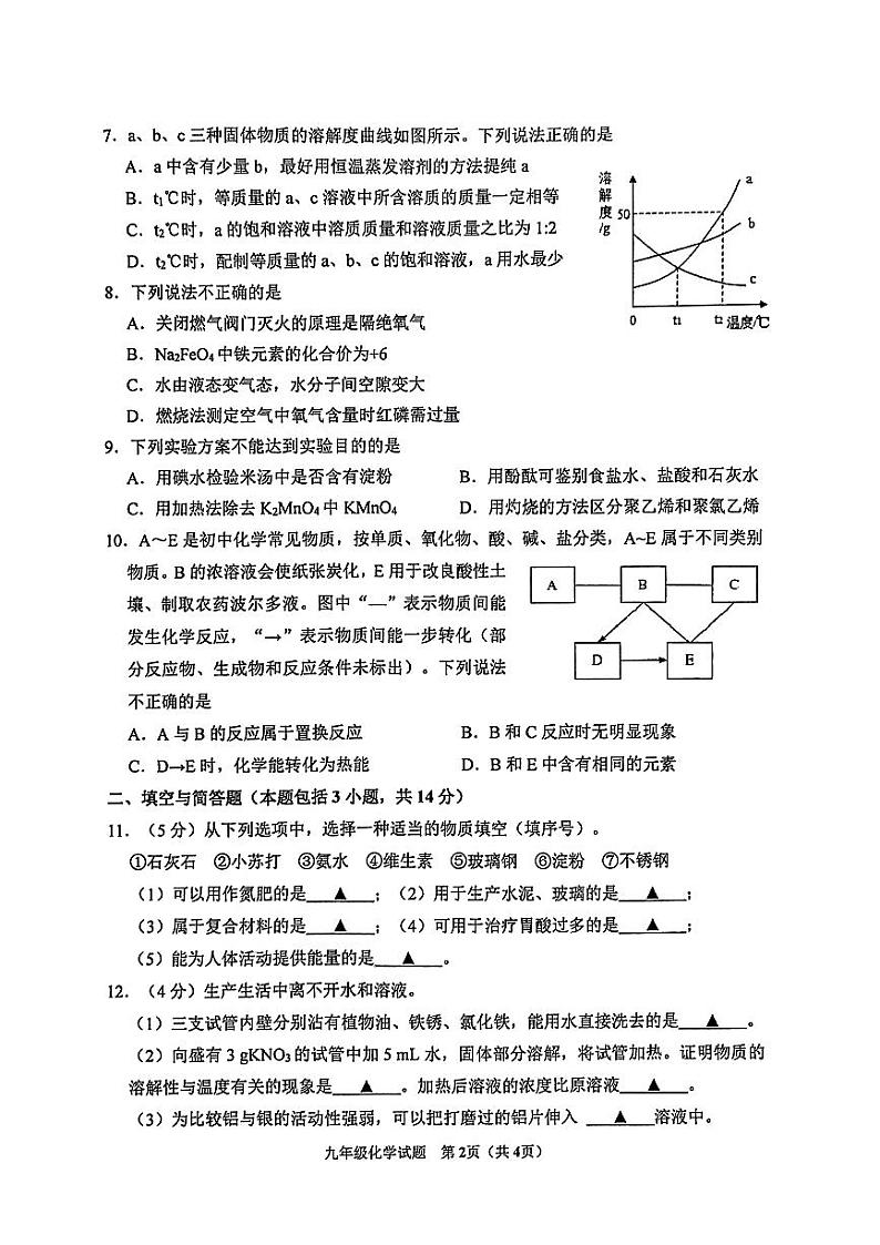 徐州市沛县2023年九年级联盟考试模拟（一）化学02