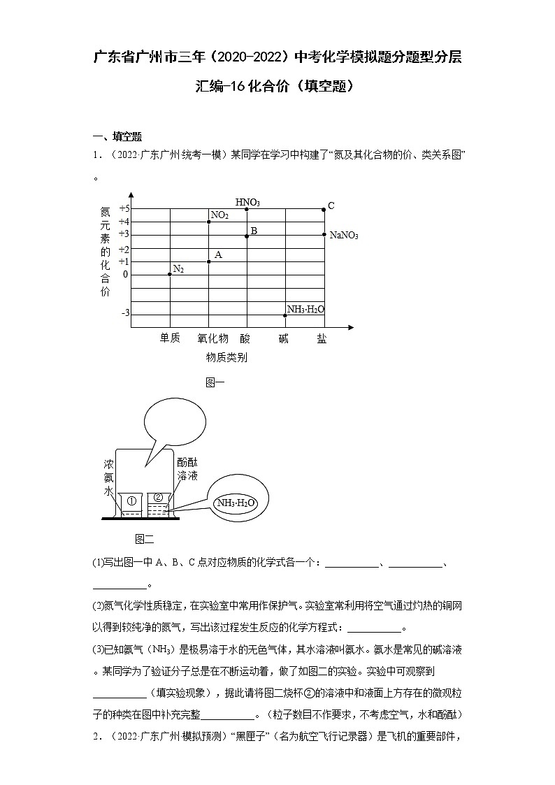 广东省广州市三年（2020-2022）中考化学模拟题分题型分层汇编-16化合价（填空题）01