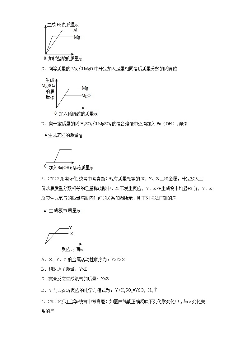 备考2023年中考化学真题专项练习（全国通用）-51金属与酸的反应图像第3页
