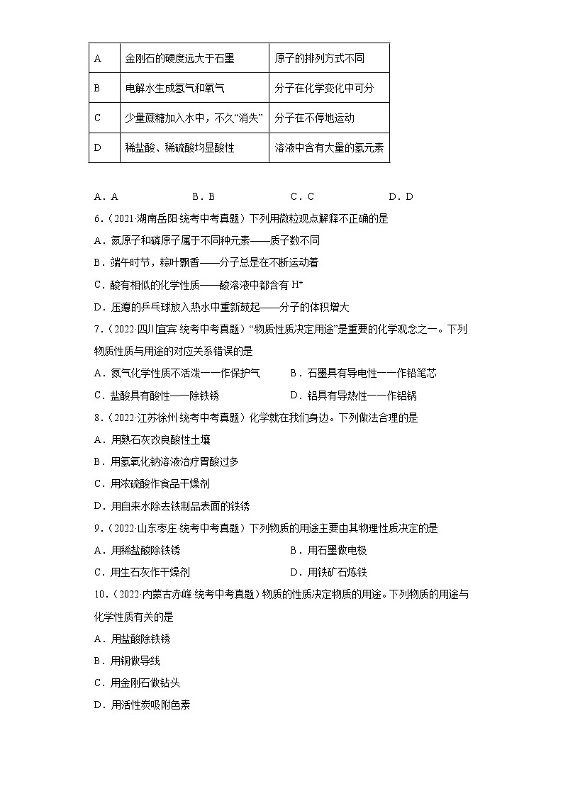 备考2023年中考化学真题专项练习（全国通用）-93常见几种酸的用途02
