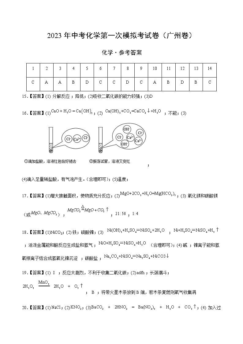 化学（广州卷）-2023年中考第一次模拟考试卷（参考答案）第1页
