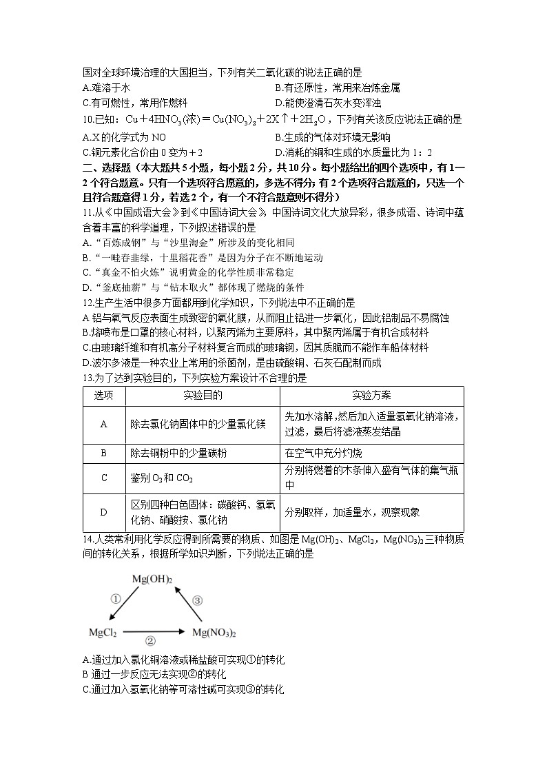 2023年天津市河东区中考一模化学试题02