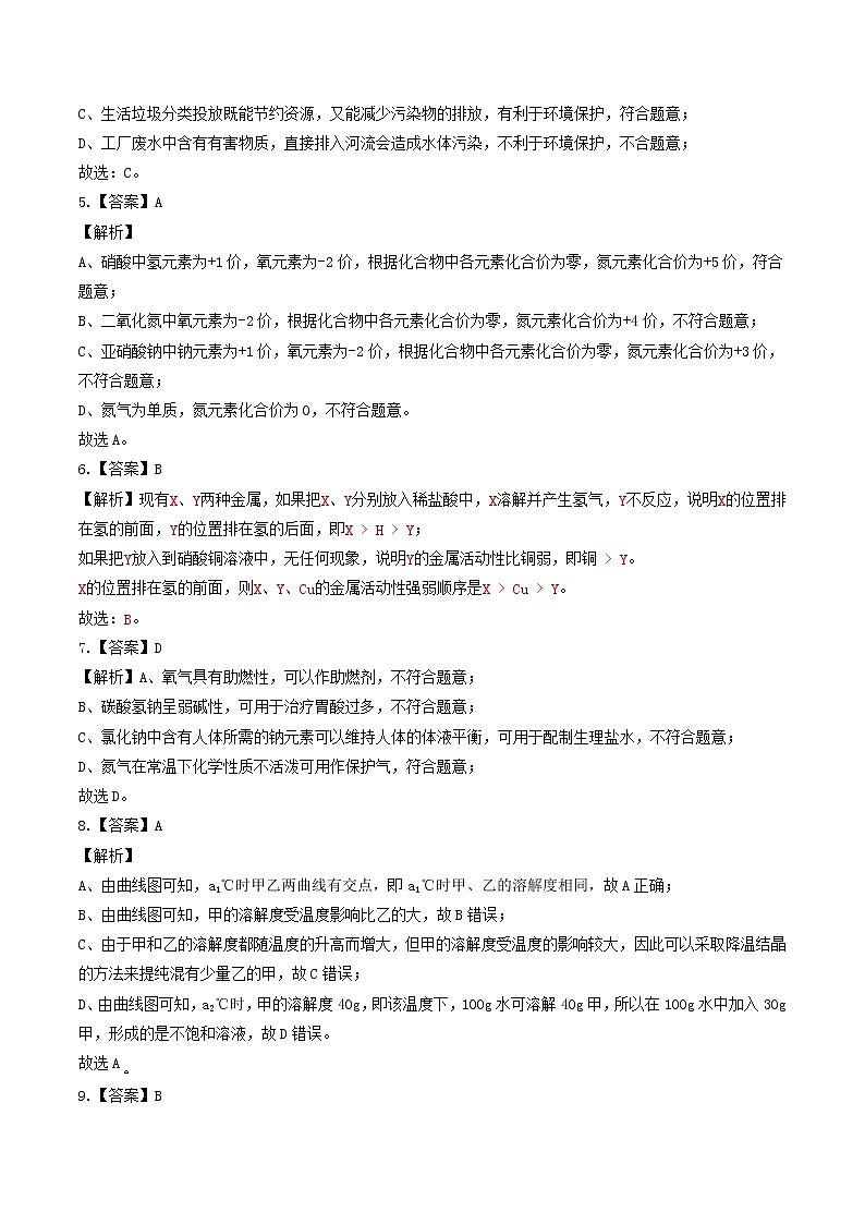 2023年中考第一次模拟考试卷化学（新疆卷）（参考答案）02