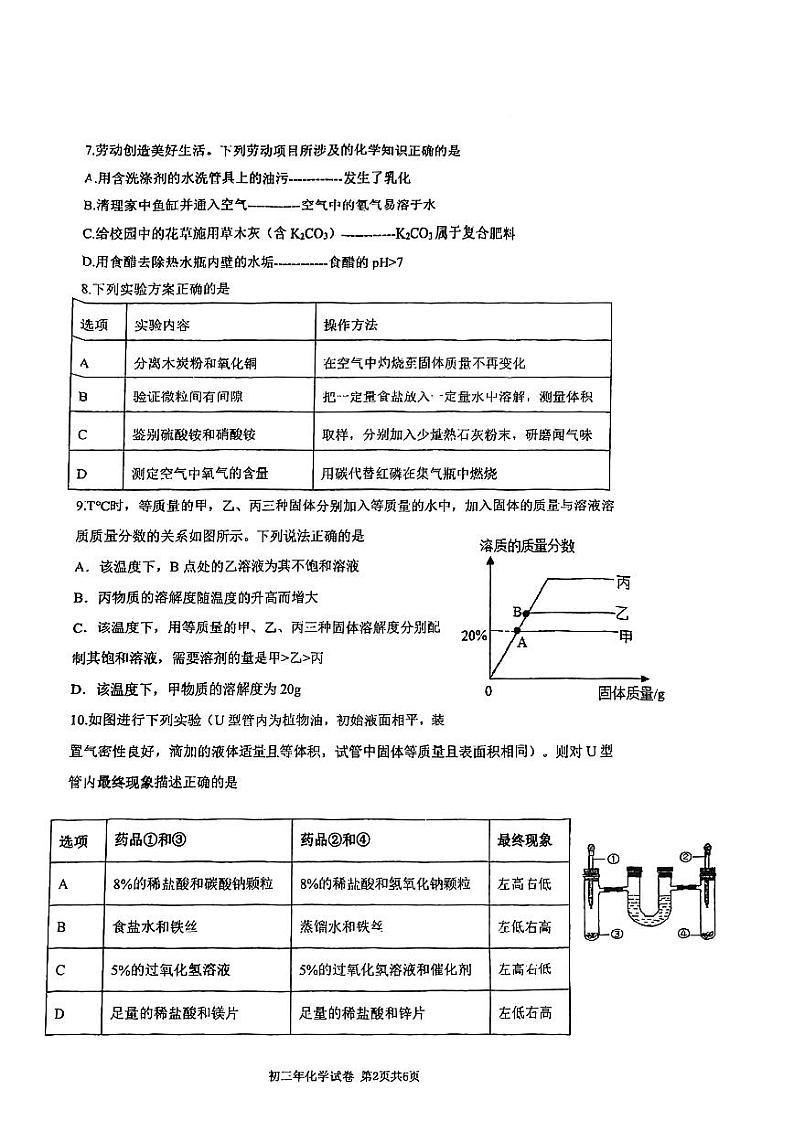 福建省泉州市实验中学、外国语学校、广海中学、东海中学、第九中学2022-2023学年九年级下学期期中教学质量监测试卷化学试卷02