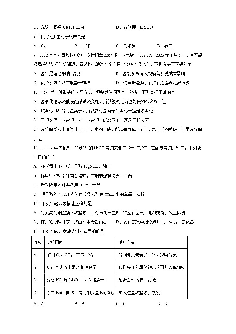 2023年河南省鹤壁市淇县中考第一次模拟测试化学试题卷（含答案）第2页