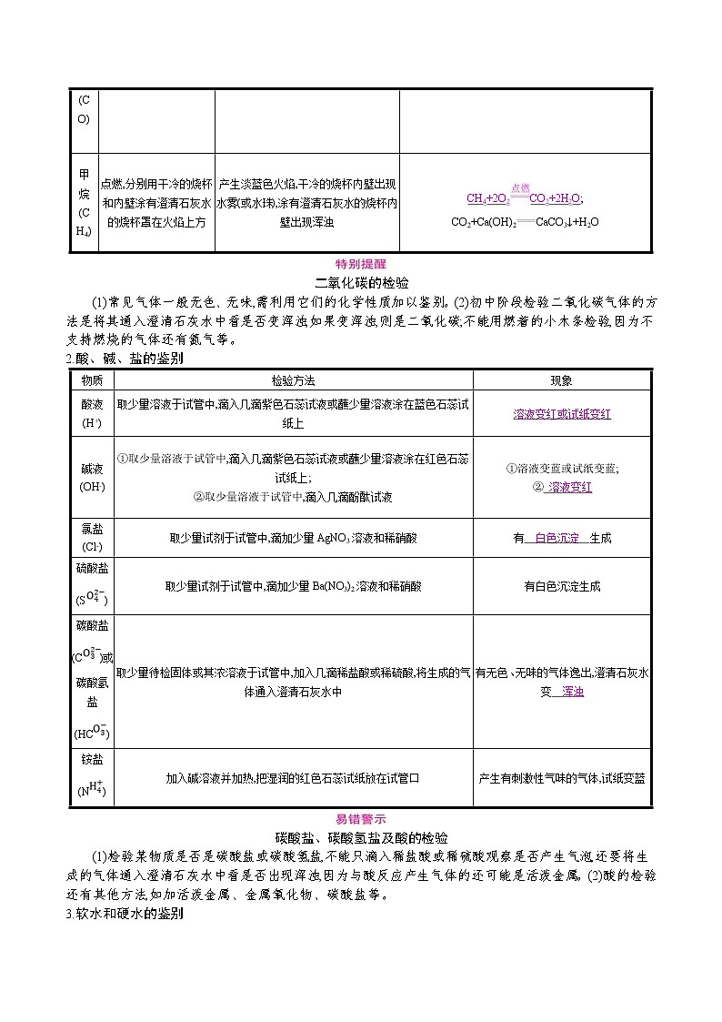 中考化学一轮微专题复习学案：物质的检验、分离与提纯(教师版)第2页