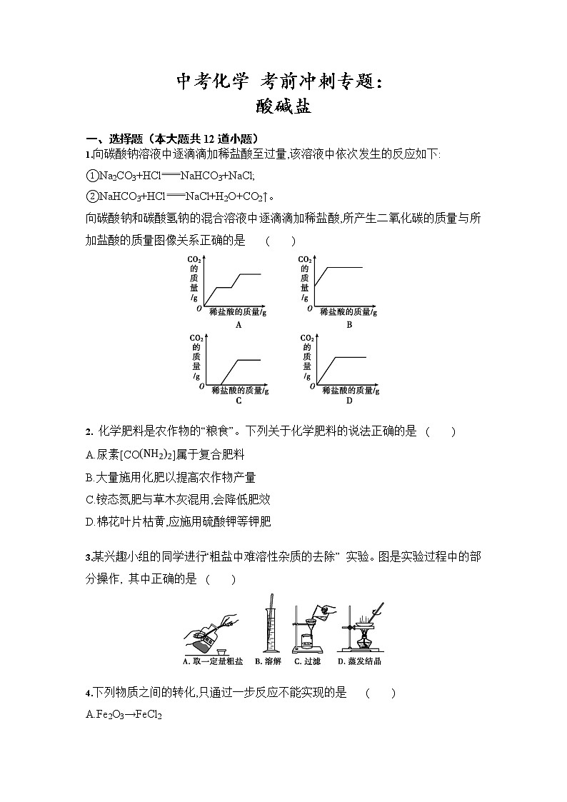 中考化学 三轮冲刺考前冲刺专题：酸碱盐（含答案）01