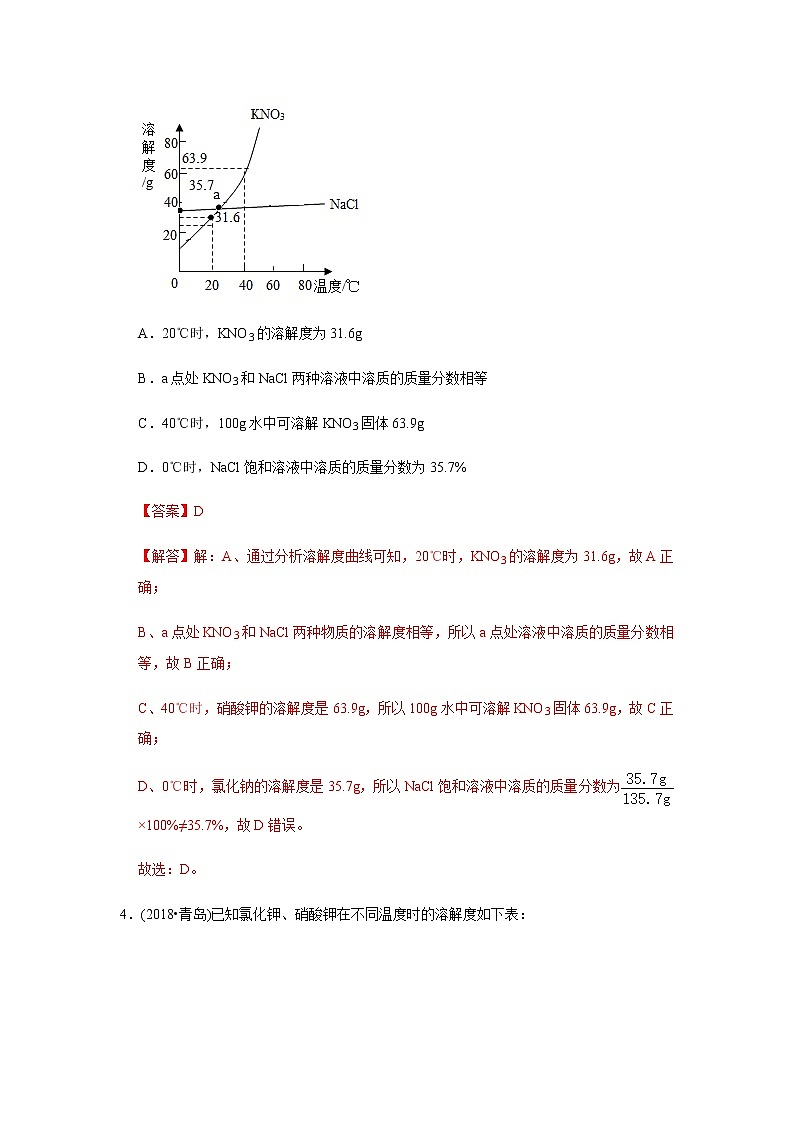 中考化学二轮复习压轴题揭秘 专题02 溶解度（测试）（教师版）第3页