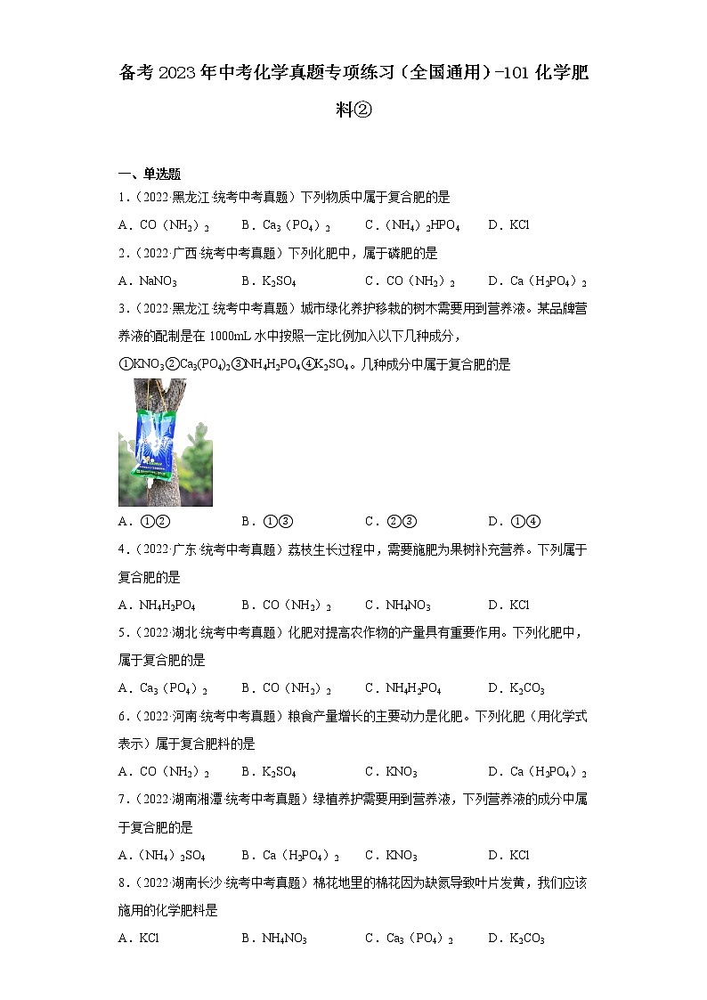备考2023年中考化学真题专项练习（全国通用）-101化学肥料②第1页