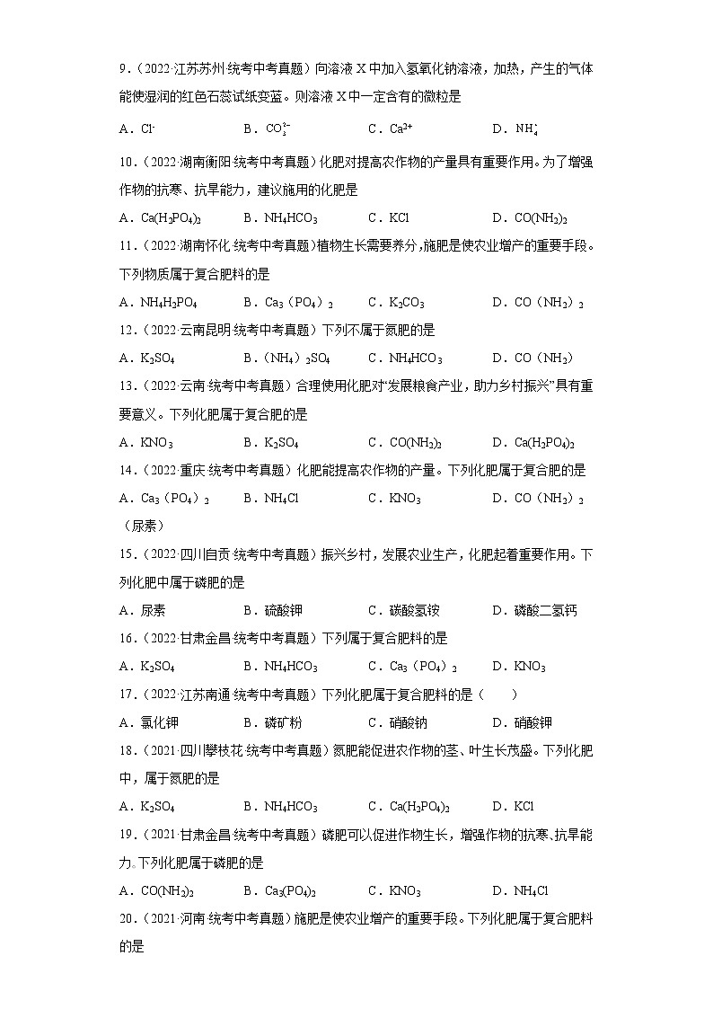 备考2023年中考化学真题专项练习（全国通用）-101化学肥料②第2页