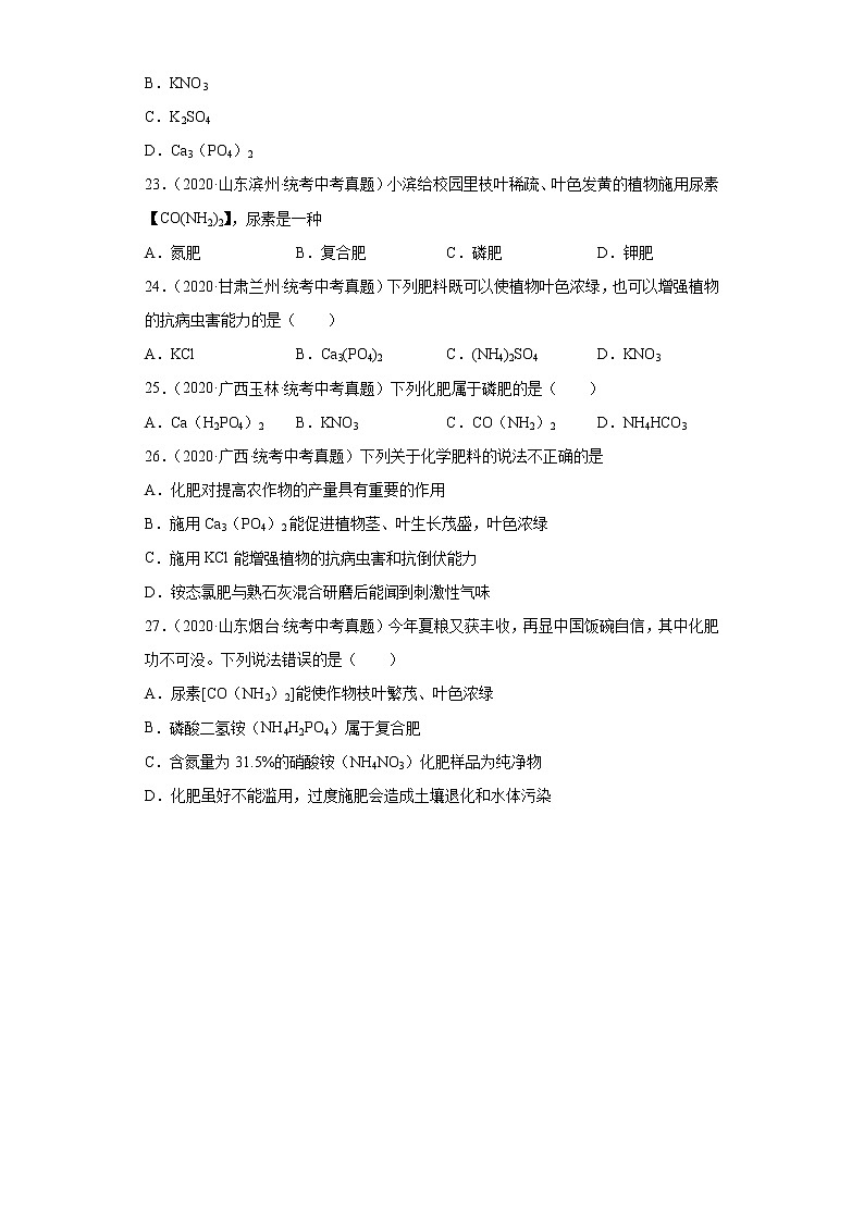 备考2023年中考化学真题专项练习（全国通用）-100化学肥料①第3页