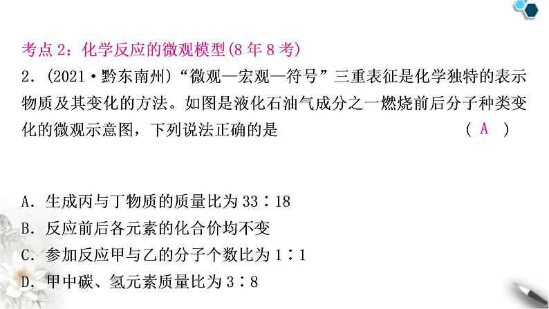 中考化学复习主题十二质量守恒定律练习课件第4页