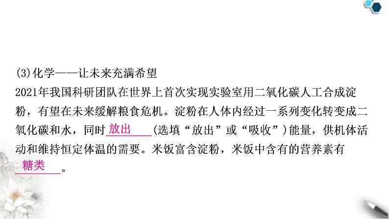 中考化学复习题型突破一化学与生产、生活练习课件第6页