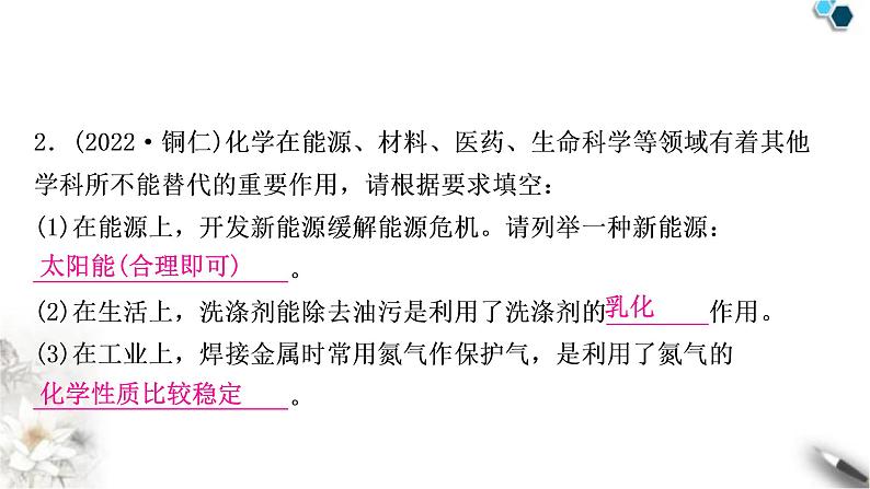 中考化学复习题型突破一化学与生产、生活练习课件第7页