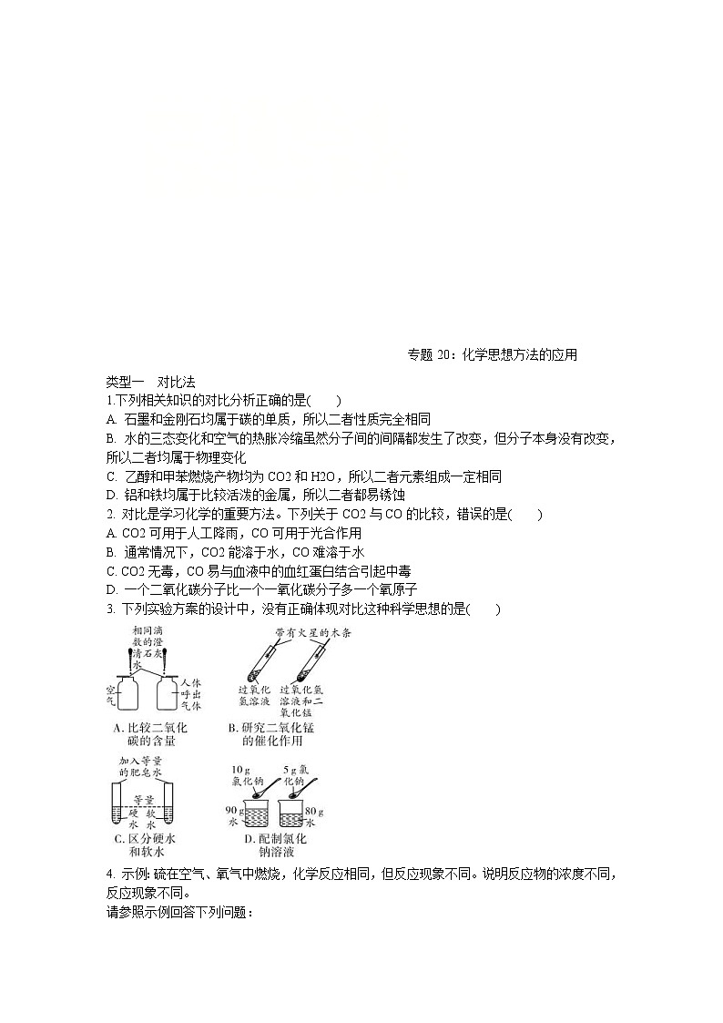 中考化学二轮复习热点专题训练：专题20化学思想方法的应用 (含答案)第1页