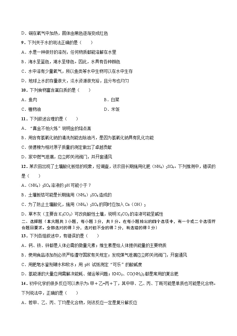 2023年中考第二次模拟考试卷：化学（长沙卷）（考试版）第3页