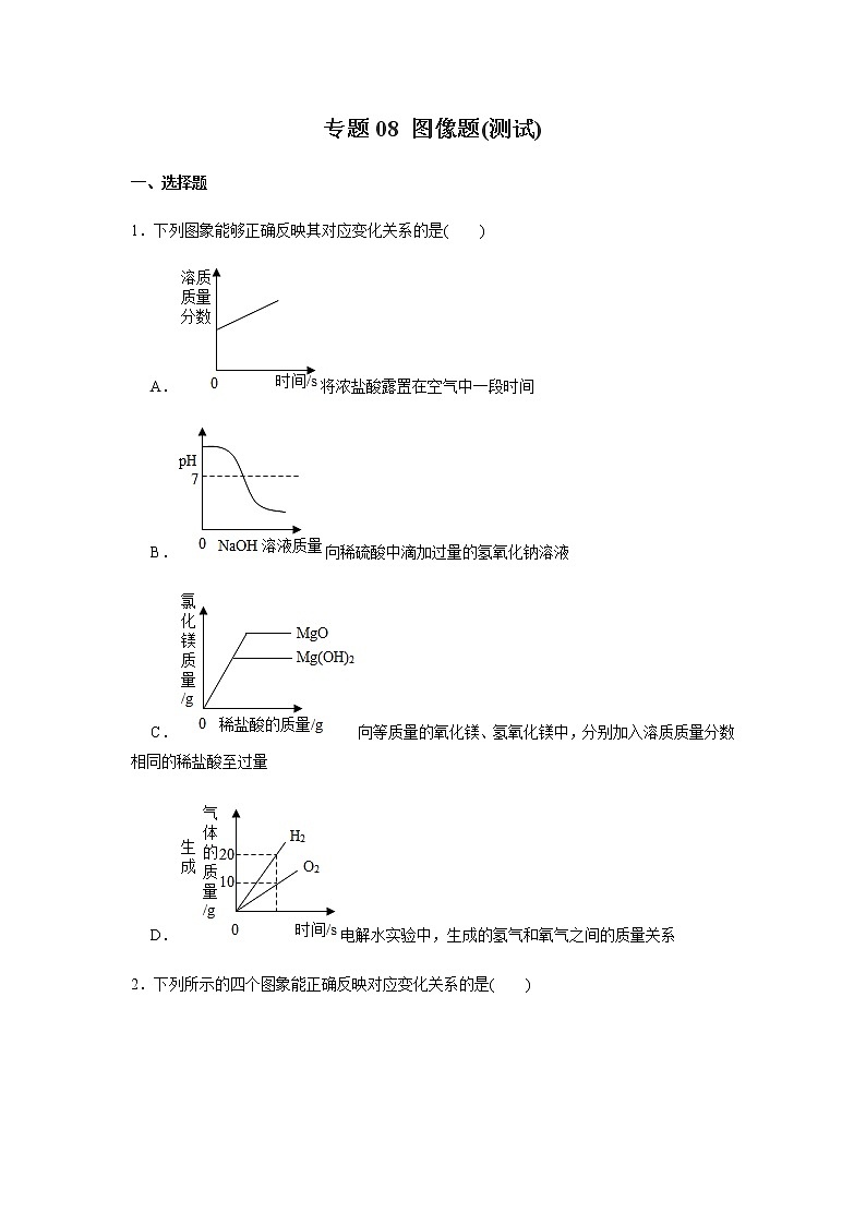 中考化学压轴题  专题08 图像题（测试）（原卷版）第1页