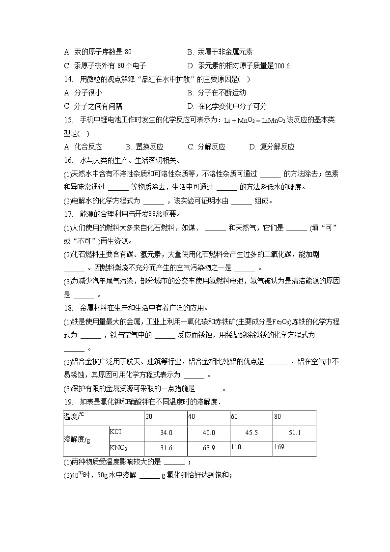2023年辽宁省大连市普兰店区中考化学一模试卷（含答案解析）02