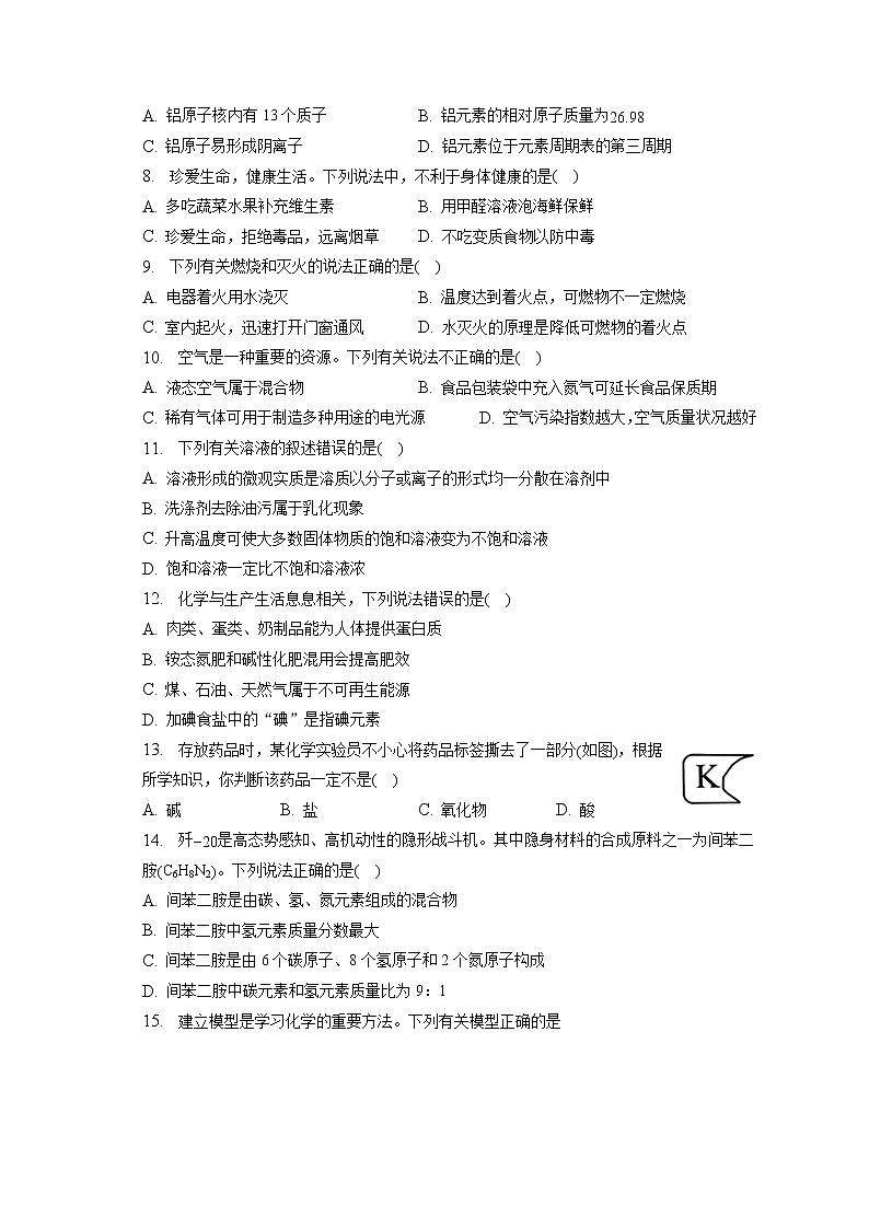 2023年山东省青岛市崂山区中考化学一模试卷（含答案解析）02