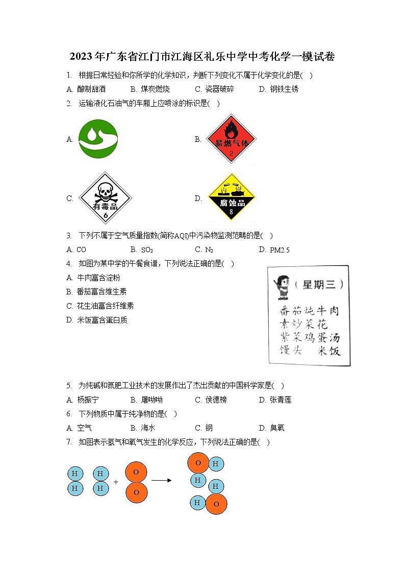 2023年广东省江门市江海区礼乐中学中考化学一模试卷（含答案解析）01