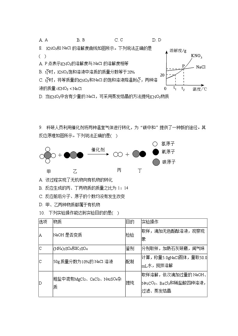 2023年甘肃省白银市中考化学一模试卷（含答案解析）02