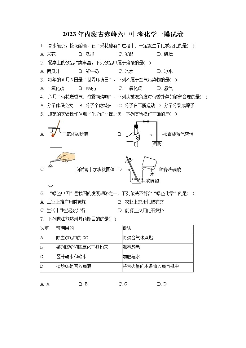 2023年内蒙古赤峰六中中考化学一模试卷（含答案解析）第1页
