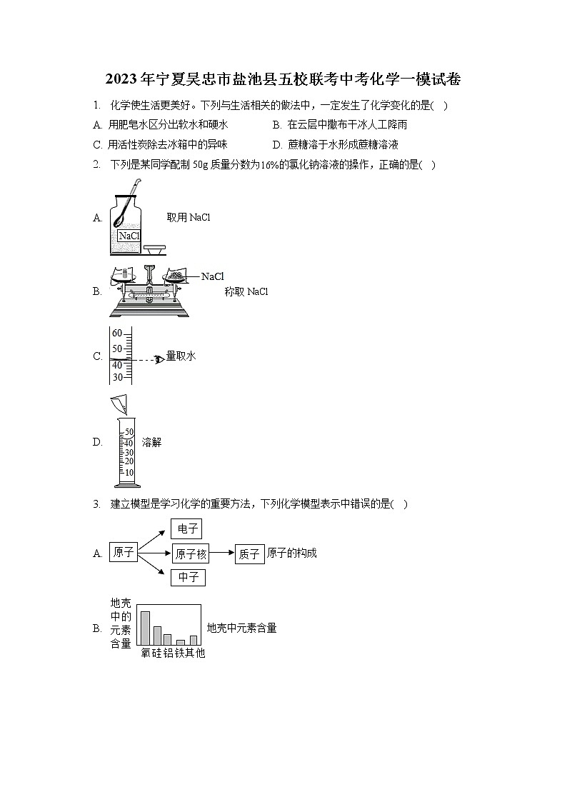 2023年宁夏吴忠市盐池县五校联考中考化学一模试卷（含答案解析）第1页