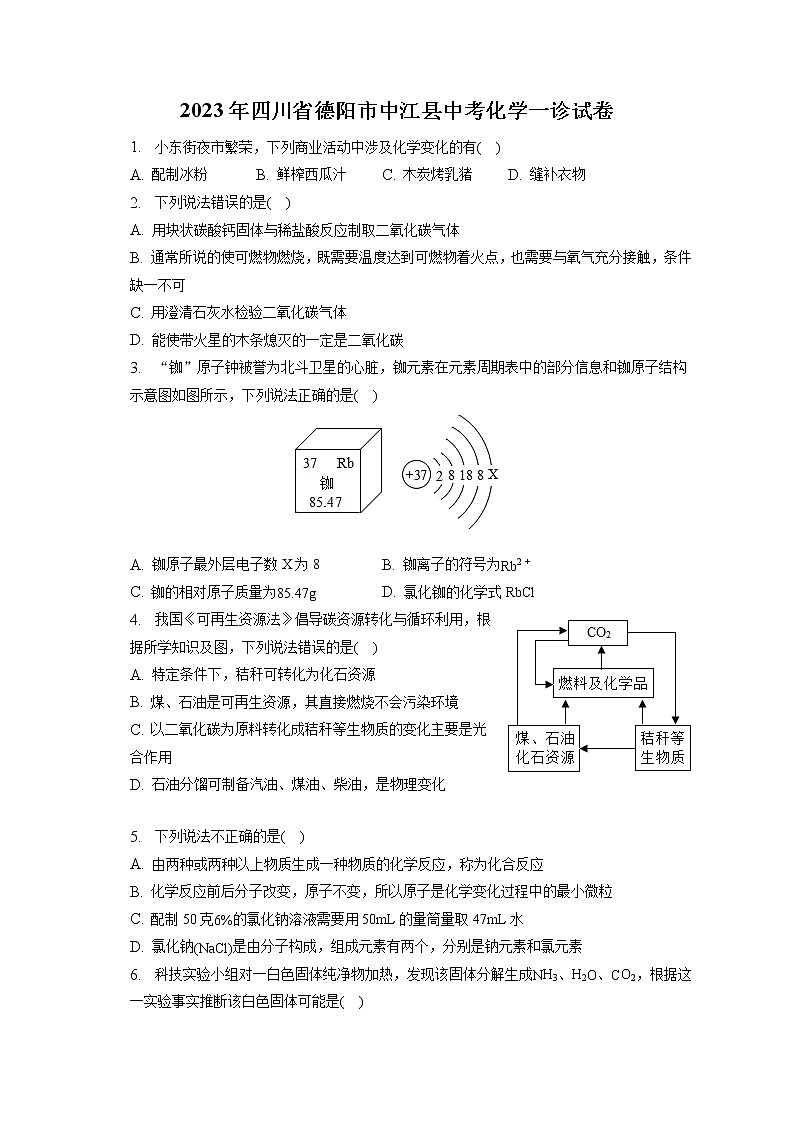 2023年四川省德阳市中江县中考化学一诊试卷（含答案解析）01