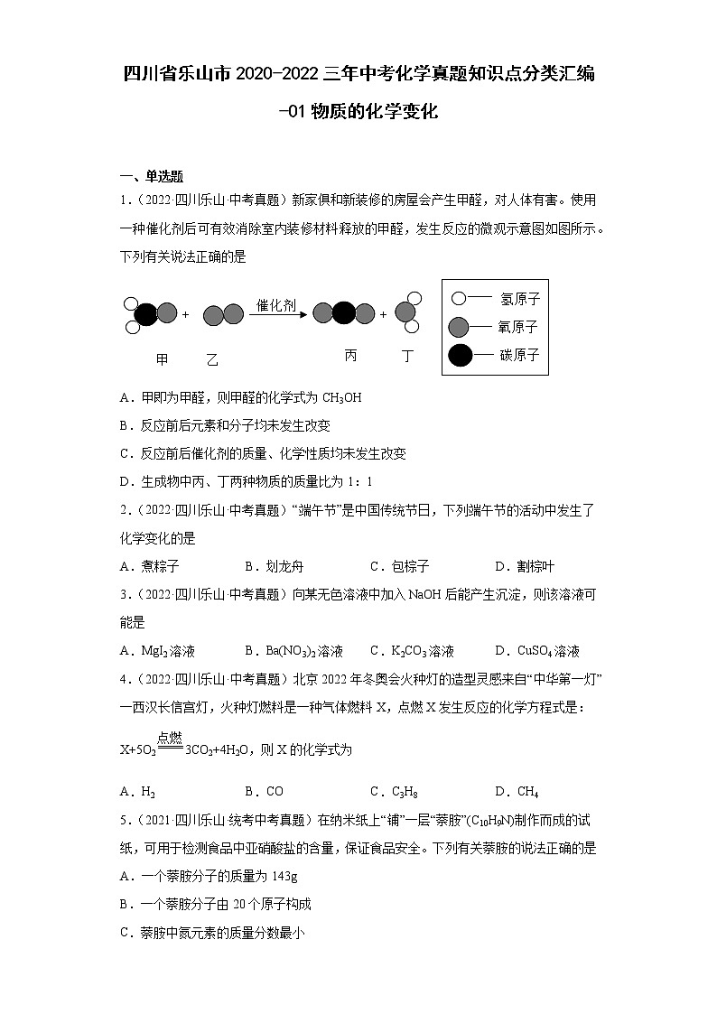 四川省乐山市2020-2022三年中考化学真题知识点分类汇编-01物质的化学变化第1页