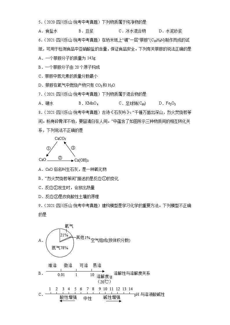 四川省乐山市2020-2022三年中考化学真题知识点分类汇编-02物质构成的奥秘02