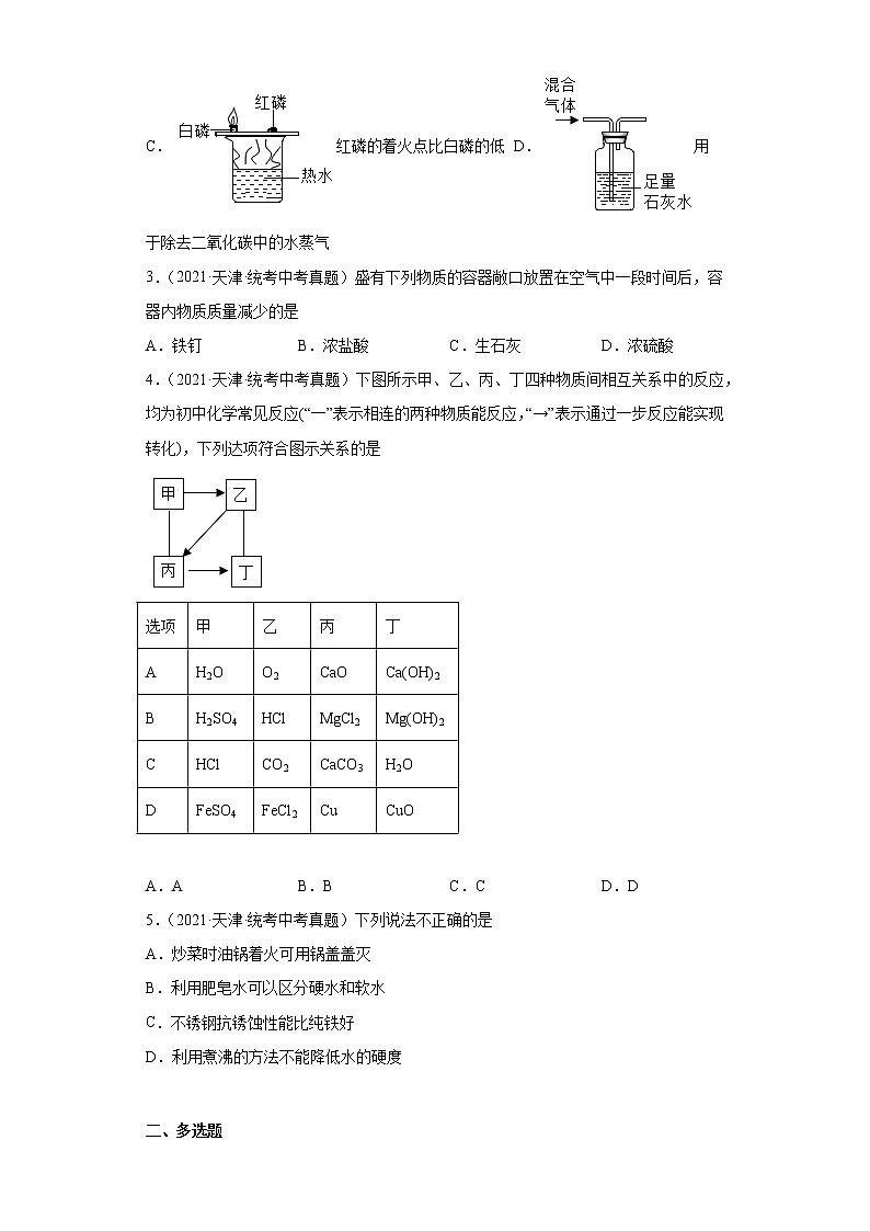 天津2020-2022三年中考化学真题知识点分类汇编-04碳和碳的氧化物、金属和金属矿物第2页