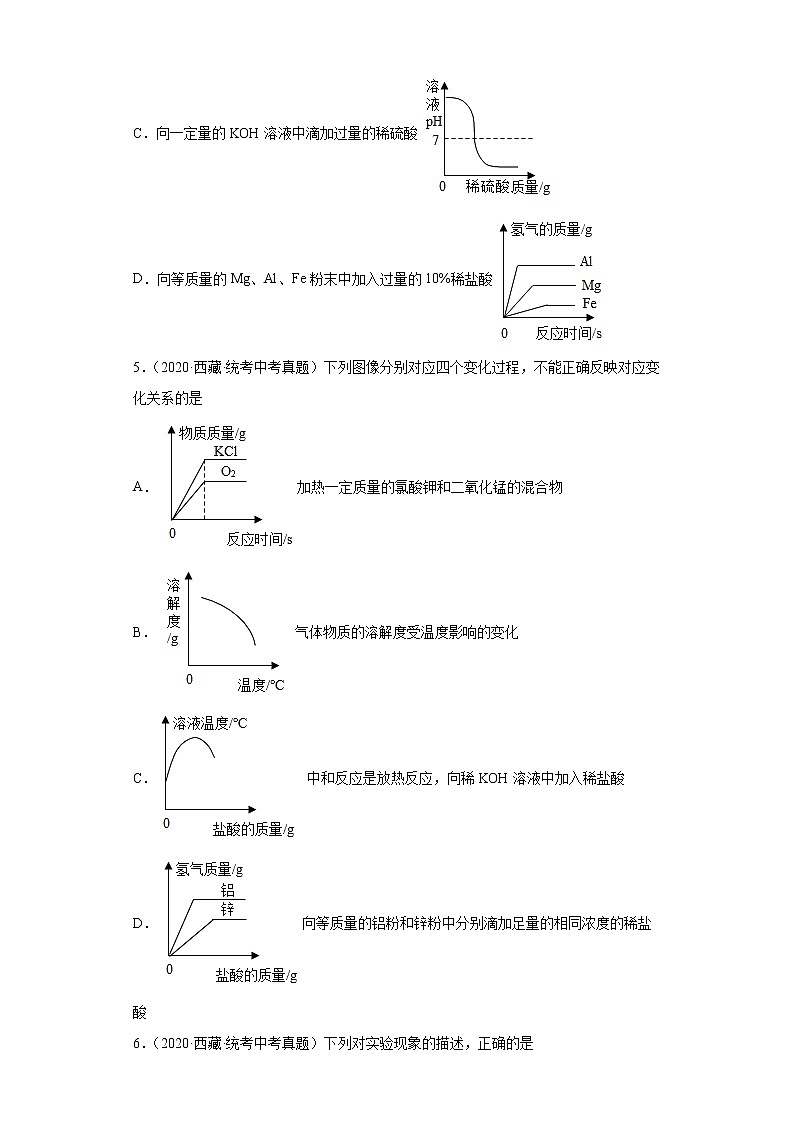 西藏2020-2022三年中考化学真题知识点分类汇编-03空气、氧气、水、溶液02